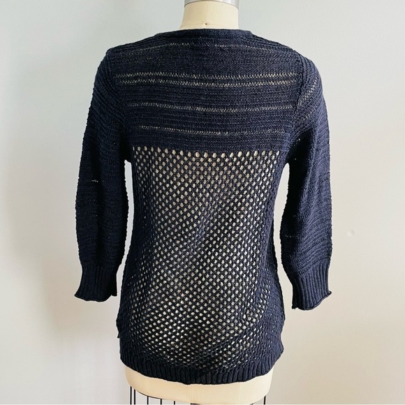 Eddie Bauer Nautical Open Weave Sweater- Navy Blue- Size Medium - Picture 5 of 7
